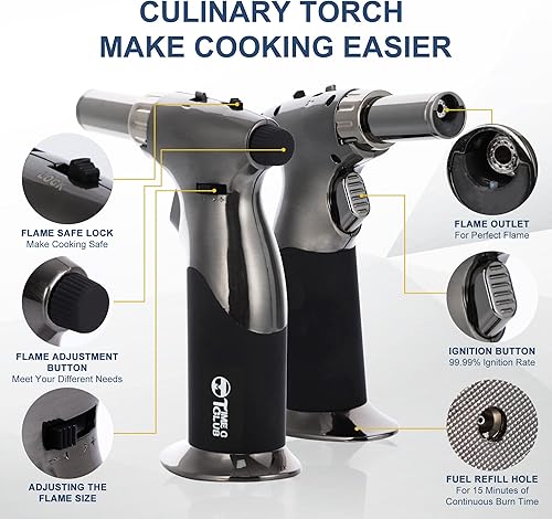 Chalumeau à Butane, Grand Briquet à Double Flamme avec Verrou de Sécurité Réglable, Rechargeable, Multi-usage, pour la crème brûlée, la cuisson, le barbecue - Nail Gallerys