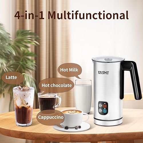 YASHE Mousseur a Lait 4 En 1,240 ml Mousseur à Lait éLectrique, Automatique Chauffe Lait, pour Lattes, Cappuccinos, Chocolat, Silencieux & Facile à Nettoyer - Nail Gallerys