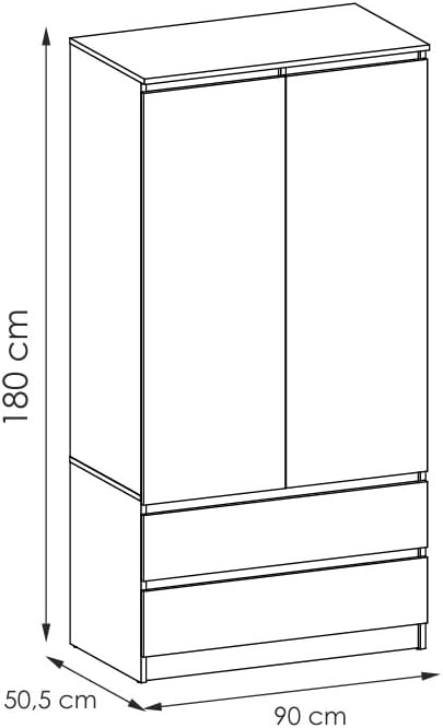 KUBUTKU Grande armoire avec 2 portes, 2 tiroirs, 4 étagères et portemanteau - Armoire multi-usages - 180 x 90 x 50,5 cm - Blanc - Nail Gallerys