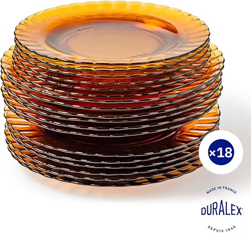 Duralex® - Service de 18 Assiettes Ondulées Le Picardie® - Plate 23cm, Creuse 23cm, Dessert 20,5cm - Verre Vermeil Ultra Résistant aux Rayures,Compatible Micro-ondes,Lave-Vaisselle,Made in France - Nail Gallerys