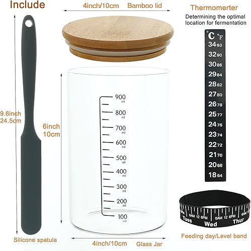 Kit de pots de démarrage au levain 1000 ml Couteau en silicone Bouchon de bouteille en bambou+Cuve de fermentation en verre à haute teneur en borosilicate+pour banneton+pour pain à levain - Nail Gallerys