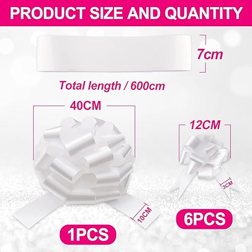 1pcs Grand Arc de Voiture Mariage 40cm avec 6pcs Nœuds à Tirer en Ruban 12cm, pour Cadeaux Mariage Anniversaire Décoration de Voiture Maisons Neuves-Blanc - Nail Gallerys