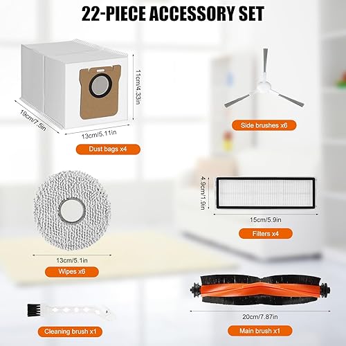 22 Accessoires Pièces pour Xiaomi X20+/X10+ Plus pour Robot Aspirateur, 1 Brosse Principale 6 tampons de vadrouille 4 Sacs à poussière 6 brosses latérales 4 filtres HEPA 1 Accessoire de Nettoyage - Nail Gallerys