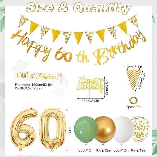 Decoration Anniversaire 60 Ans Homme Femme, Deco Anniversaire 60 Ans Vert Or Décoration Ballon 60 ans et Accessoires de Fête Pour - Nail Gallerys