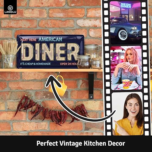 LANOLU Plaque vintage en étain rétro pour salle à manger, décoration murale, panneau de cuisine vintage, panneau de crème glacée, décoration de dîner des années 50, panneau de cuisine vintage en - Nail Gallerys