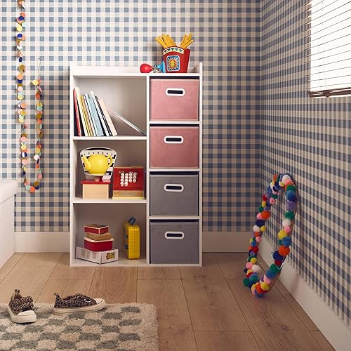 sweeek - Meuble de Rangement pour Enfant avec 7 Compartiments et 2 paniers Roses et 2 paniers Gris en Velours - Nail Gallerys