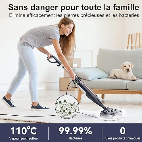 Nettoyeur Vapeur, Balai Vapeur Nettoyeur avec Tampons Rotatifs 8 en 1, Chauffe rapide en 15 secondes, 1200W Vaporetto laveur vapeur légère/3 modes de vapeur/éclairage LED pour différents types de sols - Nail Gallerys