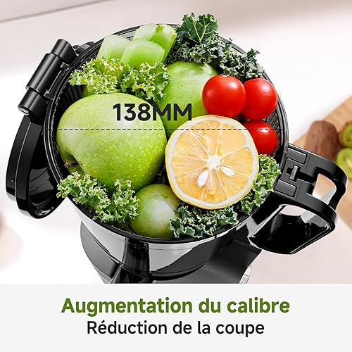 AMZCHEF Extracteur de jus automatique Vos mains libres, Ouverture de 138 mm et capacité de 2L Extracteur de jus de fruits et légumes entiers, Extracteur jus lent de 250W avec triple filtre - Argenté - Nail Gallerys