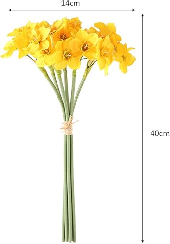 Hidyliu Lot de 6 fausses jonquilles artificielles en soie, jonquilles de mariée, bouquet de fleurs en soie en plastique, pour jardin, fête, bureau, décoration florale (jaune) - Nail Gallerys