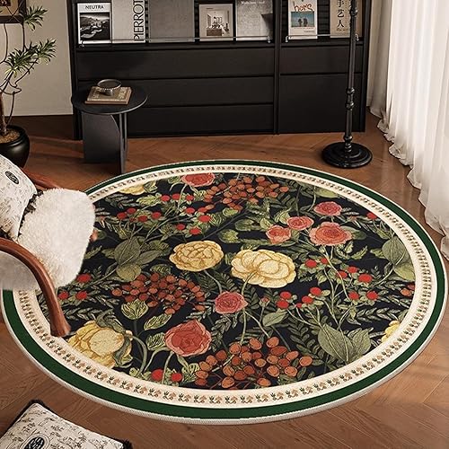 Ergocar Tapis Rond De Style Bomisien Tapis Rétro Ultra Fin, Doux, Antidérapant, Lavable - Convient pour Chambre à Coucher, Entrée, Salle à Manger, Dortoir Familial - Nail Gallerys