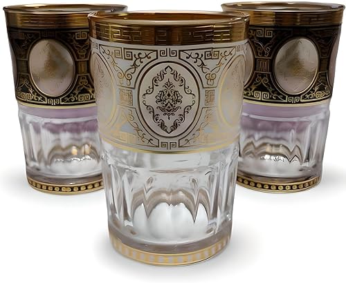 Générique 12 Verres à Thé, verre a thé Marocains, Motif Floral Coloré, Bordure Dorée, Lot de 12 - Nail Gallerys