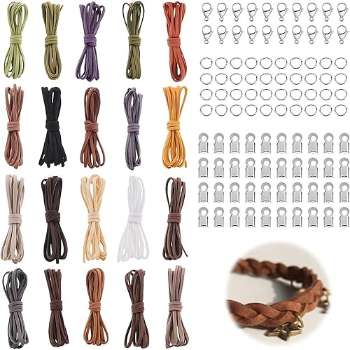 LEMLIN Cordon en daim avec fermoir - 20 couleurs - Pour bricolage et bricolage - Plat - Pour bracelet et collier - Nail Gallerys