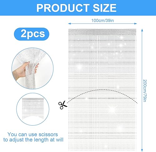 Farerkass 2 Pièces Rideau de Porte Anti Mouche 95 x 200 cm - Fil Décoratif à Ficelles pour Diviser Pièce, Mariage, Noël, Chambre, Jardin (Blanc) - Nail Gallerys