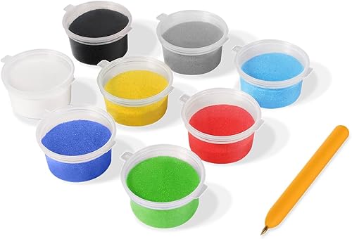 Jovi Play&Fun 2104 Kit de peinture au sable coloré, 8 pots de sable et feuilles de coloriage pour véhicules, cadeaux et travaux manuels pour filles et garçons à partir de 3 ans - Nail Gallerys