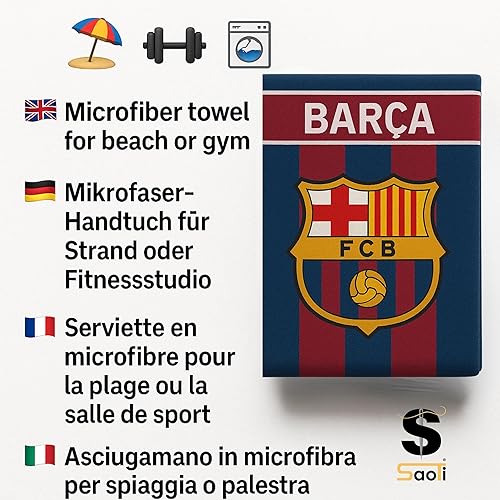 SaoTi Serviette de plage Barcelone de football en microfibre Motif classique Bleu et grenat 70 x 140 cm - Nail Gallerys