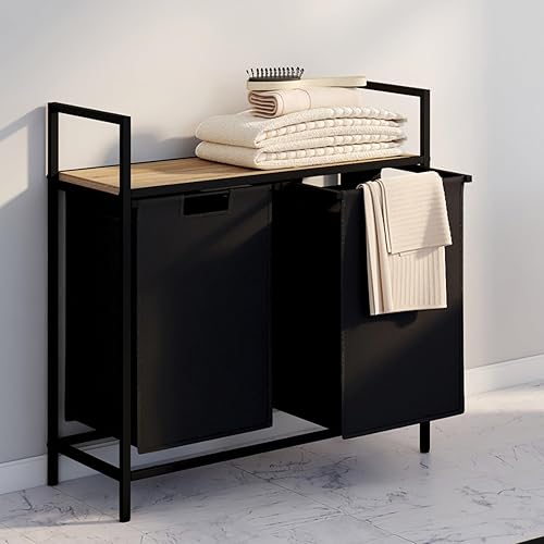 IDMarket - Panier à Linge 2 bacs Detroit Tissu Noir Design Industriel - Nail Gallerys