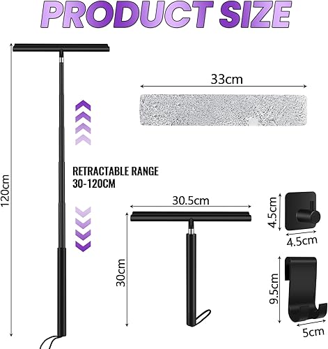 Ledebouk Raclette de Douche, Raclette Douche Sol avec 120cm Télescopique Manche, Raclette à Vitres Noir, Microfibres, Raclette Salle De Bain Douche avec Support pour Vitre de Voiture,Miroir - Nail Gallerys
