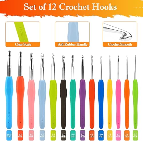 VFANDV Aiguilles à Crochet Set, Crochet Tricot Multicolore Set Crochets à Tricoter Manche En Caoutchouc Crochets Aiguilles à Tricoter Craft pour Débutants et Professionnels (2mm - 8mm) (14) - Nail Gallerys