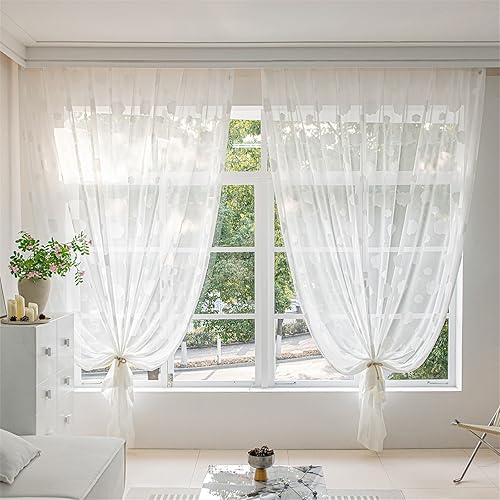 Odot Rideau Voilage Semi Occultant Salon, Jacquard Nuages Blanc Rideaux Voilages Passe Tringle Rideaux Voile Semi Transparent 2 Panneaux Rideau Occultant Fenêtre pour Chambre Intérieur (132x45cm) - Nail Gallerys