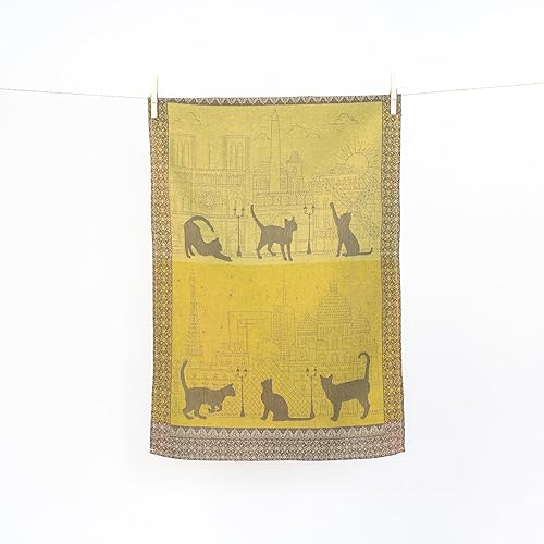 Autrefois Torchon Imprimé Jacquard Jaune, 48 * 70 cm, Thème Chat, Chat Ville - Nail Gallerys