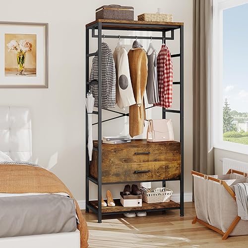 YITAHOME Porte-manteaux, arbre d'entrée industriel avec rangement pour chaussures, tringle à vêtements autoportante avec 2 tiroirs, porte-vêtements pour entrée, couloir, chambre à coucher, salon - Nail Gallerys