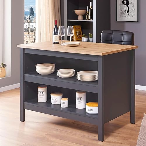 AltoBuy Kenny - Ilot de Cuisine Anthracite et Plateau Effet Bois - Nail Gallerys