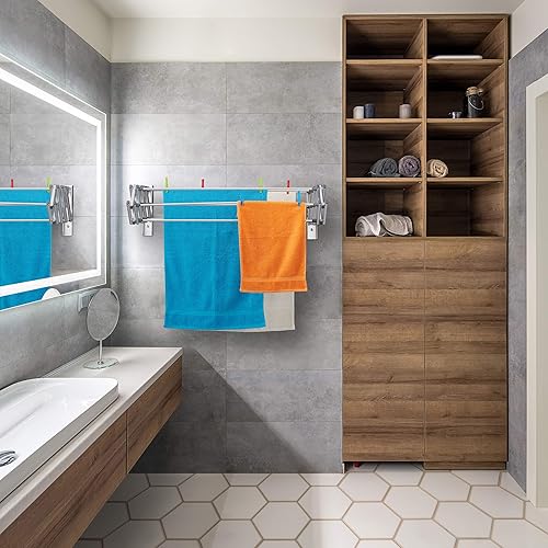 Relaxdays Étendoir Mural, Corde à Linge de 8 m, Extensible, Pliable, HLP: 27 x 95 x 60 cm, séchoir en Aluminium, argenté - Nail Gallerys