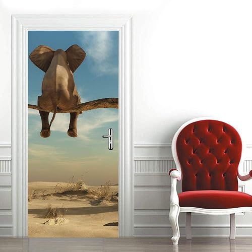 Stickers Porte Trompe l'oeil Effet 3D 83x204cm Poster de Porte Papier Peint Porte Muraux Intérieure par Autocollants Imperméable Amovible Salon Chambre Salle De Bain Cuisine, l'éléphant - Nail Gallerys