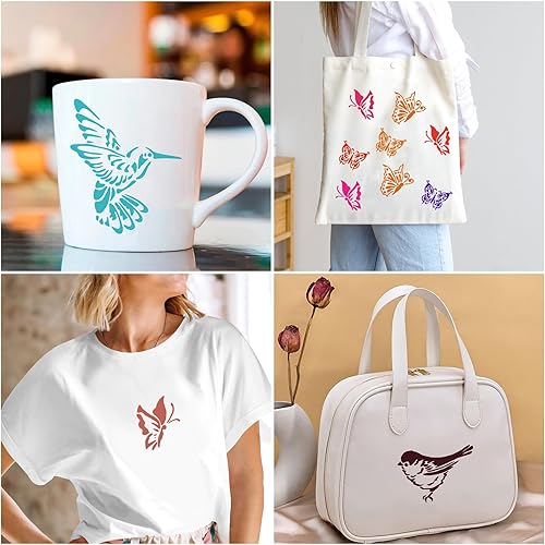 JSRQT 12 Pièces Pochoirs pour Peinture Printaniers,Modèles Papillons Colibris Libellules,Pochoir de Dessin DIY Réutilisable pour Bois, Toile, Meubles, Murs, 14.2 x 10.4 cm - Nail Gallerys