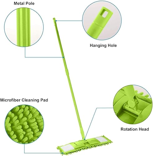 Lot de 2 serpillères de Rechange en Microfibre – Tête de Balai à Nouilles Chenille, Recharge de Balai Humide ou Sec, Super absorbante et Lavable, pour l'école, la Maison, la Restauration (Vert) - Nail Gallerys