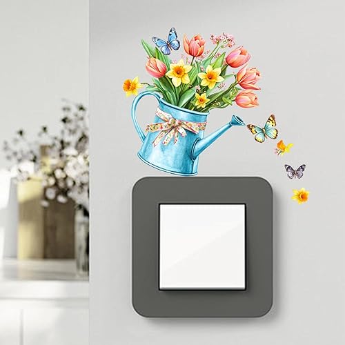 Lot de 5 autocollants décoratifs pour interrupteur Motif papillon et pot de fleurs - Nail Gallerys