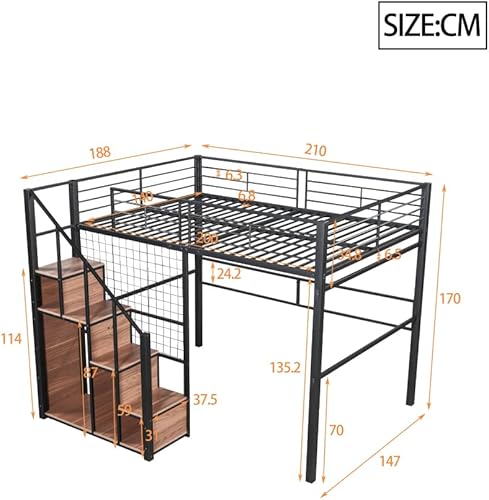 Seyakany Lit Mezzanine 140x200 avec Escalier de Rangement sécurisé, lit Enfant en Fer avec Rangement, Blanc - Nail Gallerys