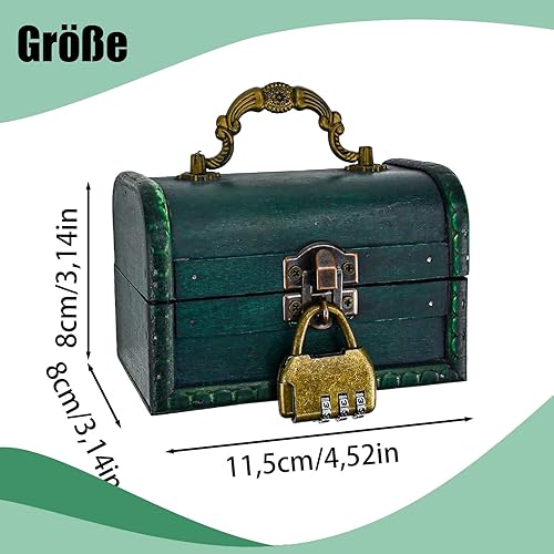 Coffre à Trésor Vintage en Bois, 15 x 7,5 x 12 cm Coffre à Trésor avec Serrure à Combinaison, Coffre à Trésor Pirate en bois avec Couvercle, pour Ranger des Décorations(Marron) - Nail Gallerys