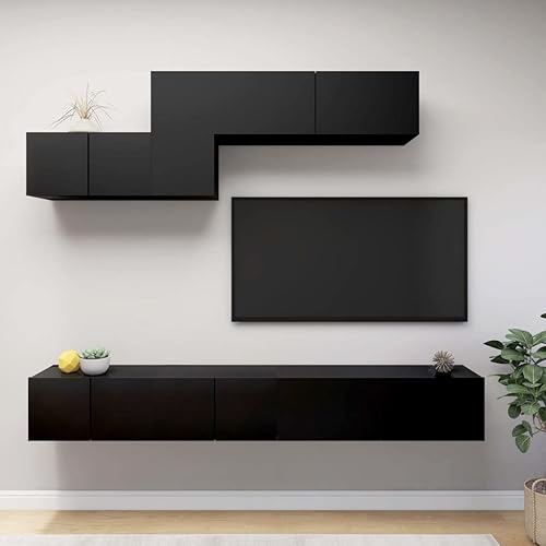 vidaXL Ensemble de Meubles TV 7 pcs, Ensemble d'Armoires de Télévision avec Rangement, Meubles Télé de Salon, Noir Bois d'Ingénierie - Nail Gallerys