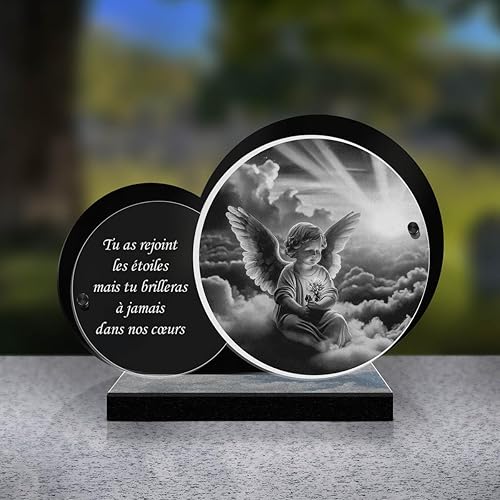 ETERNEL - Plaque Funéraire Personnalisée Arbre à Papillons - Cherubin, Ange, Ailes d'ange - Texte Personnalisable, Plaque Funéraire Gravée au Laser pour Hommage, Plaque Cimetière, Tombale, Obsèques - Nail Gallerys