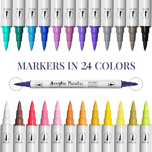 IBOPUXIU Feutre Acrylique à Double Pointe 24 Couleurs, Feutres Peinture Acrylique(Pointes Fines et Pinceau), Marqueur Acrylique pour Diverses Surfaces (Verre, Bois, Papier, Céramique) - Nail Gallerys