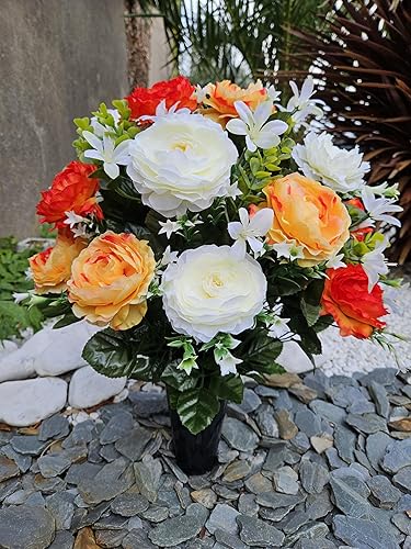 Composition de fleurs artificielles en cône lesté ciment pour une parfaite tenue de votre bouquet de fleurs, plus besoin de sable, ce vase en PVC se dépose dans un vase funéraire. (orange) - Nail Gallerys