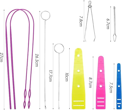 Komoyo 9pcs Kit d'Outils de Couture, Enfile-câbles Flexibles de Rechange pour Cordon de Serrage, Enfileur Plat en Plastique, Tourneur de Boucle de Couture, Pince à Épiler en Métal et Enfile-Aiguille - Nail Gallerys