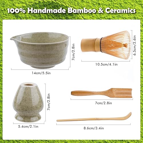 Matcha Kit Complet, Coffret Matcha à 5 Pièces avec Fouet en Bambou à Matcha, Bol à Matcha, 2 Cuillère, Support de Fouet, Cadeau Artisanal Traditionnel de Matcha Ceremonie pour Les Amis/Collègues(A) - Nail Gallerys