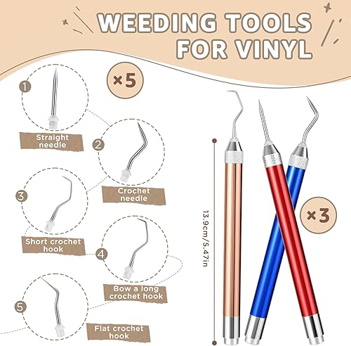 Kokorosa 3 Pcs LED Weeding Tools for Vinyl,Viny Pen with 5 Different Hooks,Weeding Pen with Light for Crafting,Cameos,DIY(Rose Gold,Blue,Red) - Nail Gallerys