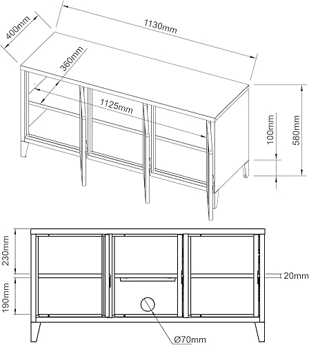 [en.casa] Meuble TV Design à 3 Portes pour Salon Bureau 58 x 113 x 40 cm Commode avec Surfaces de Rangement Intérieures Capacité de Charge 20 kg Acier Laminé à Froid Noir - Nail Gallerys