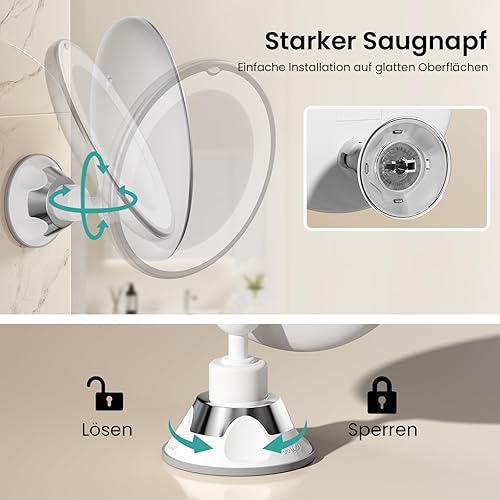 EMKE Miroir de Table avec éclairage - Miroir grossissant 5X - Miroir de Maquillage LED pivotant à 360° avec Ventouse - Miroir de Maquillage avec éclairage - Miroir cosmétique Portable pour Les - Nail Gallerys