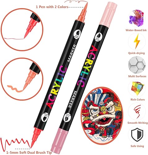 Patamiyar Feutre Acrylique, 72 Couleurs Marqueurs Peinture Acrylique pour Roche, Marqueur Peinture Acrylique Permanent Peintures Acryliques pour Pierres Bois Verre Toile Papier Céramique DIY - Nail Gallerys