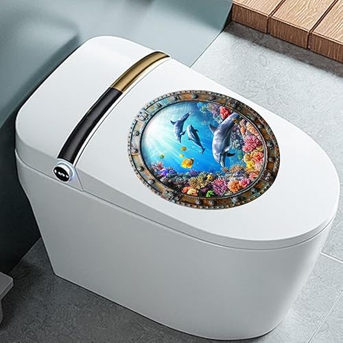 Autocollants pour siège de toilette - Motif dauphin, tortue de mer, animaux sous-marins - Autocollants pour abattant de toilettes (trois dauphins) - Nail Gallerys