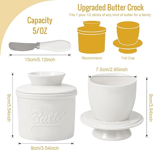 ASPENBO Beurrier+Couteau à Beurre,Beurre Pot en Porcelaine, Conserve avec Couvercle de Beurre Fromage, Blanc. - Nail Gallerys