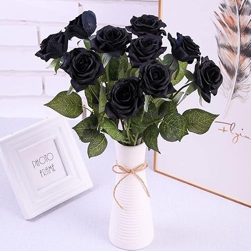 Corkwaw Lot de 8 roses artificielles en soie réalistes à longue tige en vrac pour centres de table, arrangements floraux de mariage, festival (noir) - Nail Gallerys