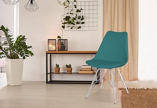 SAMPUR - Chaise Épura de Salle à Manger | Chaise de Bureau et de Salon Design Rétro Scandinave avec Coussin Intégré | Chaise de Salle d'Attente Rembourrée avec Pieds en Acier - Bleu Canard - Nail Gallerys