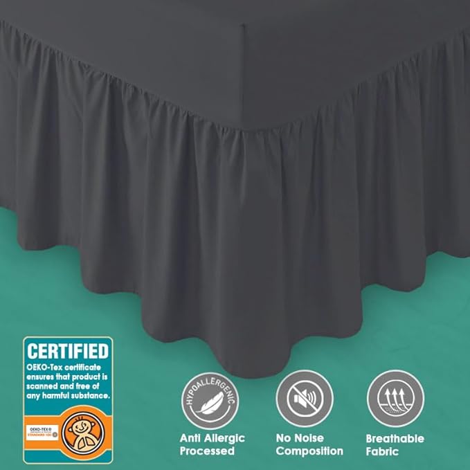 Tour de lit noir super king size 100 % pur coton à volants 40 cm Dimensions : 180 x 200 + 40 cm - Nail Gallerys