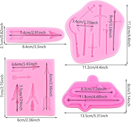 RFGHAC Lot de 4 moules en silicone en forme d'épée en forme de hache de bataille pour fondant, flèche, chocolat, pour décoration de gâteaux, décoration de cupcakes, pâte à sucre, pâte polymère - Nail Gallerys