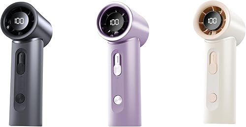 Mini Ventilateur turbine de poche rechargeable brushless, Batterie 1800mAh, Vitesse dimable 0-100, 13000tr/mn, Écran LED, Idéal Voyages, Camping, Intérieur et Extérieur, concert, idée cadeau (Crème) - Nail Gallerys